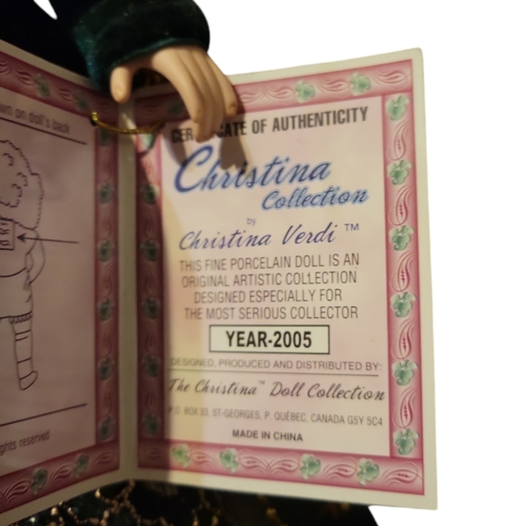 Vtg 05 Christina Verdi Special Edition Collection Porcelain Doll 18" Green Gold - Picture 13 of 14